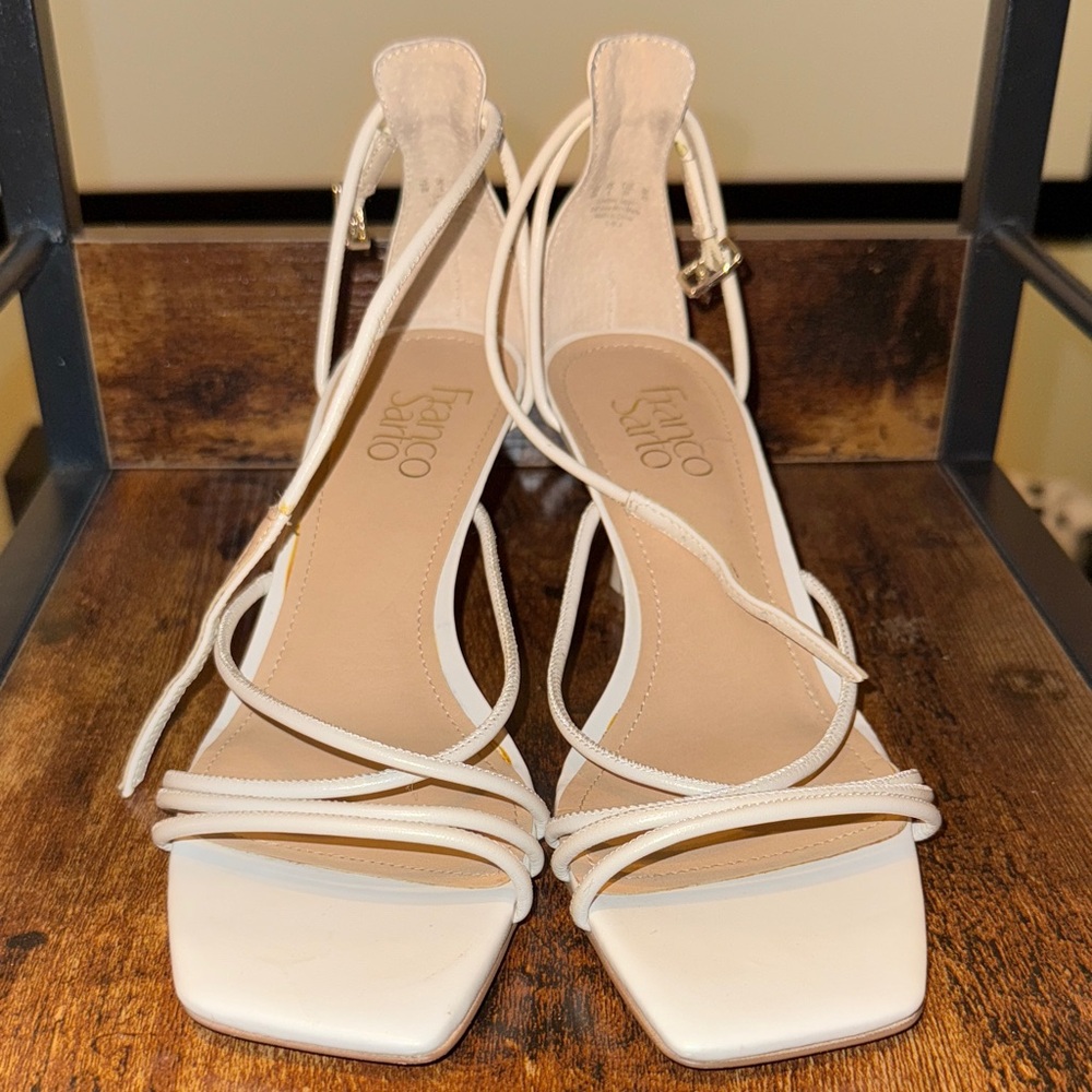 Franco Sarto White Strappy Heels | Size 8 | Minimal Chic Classy Bridal